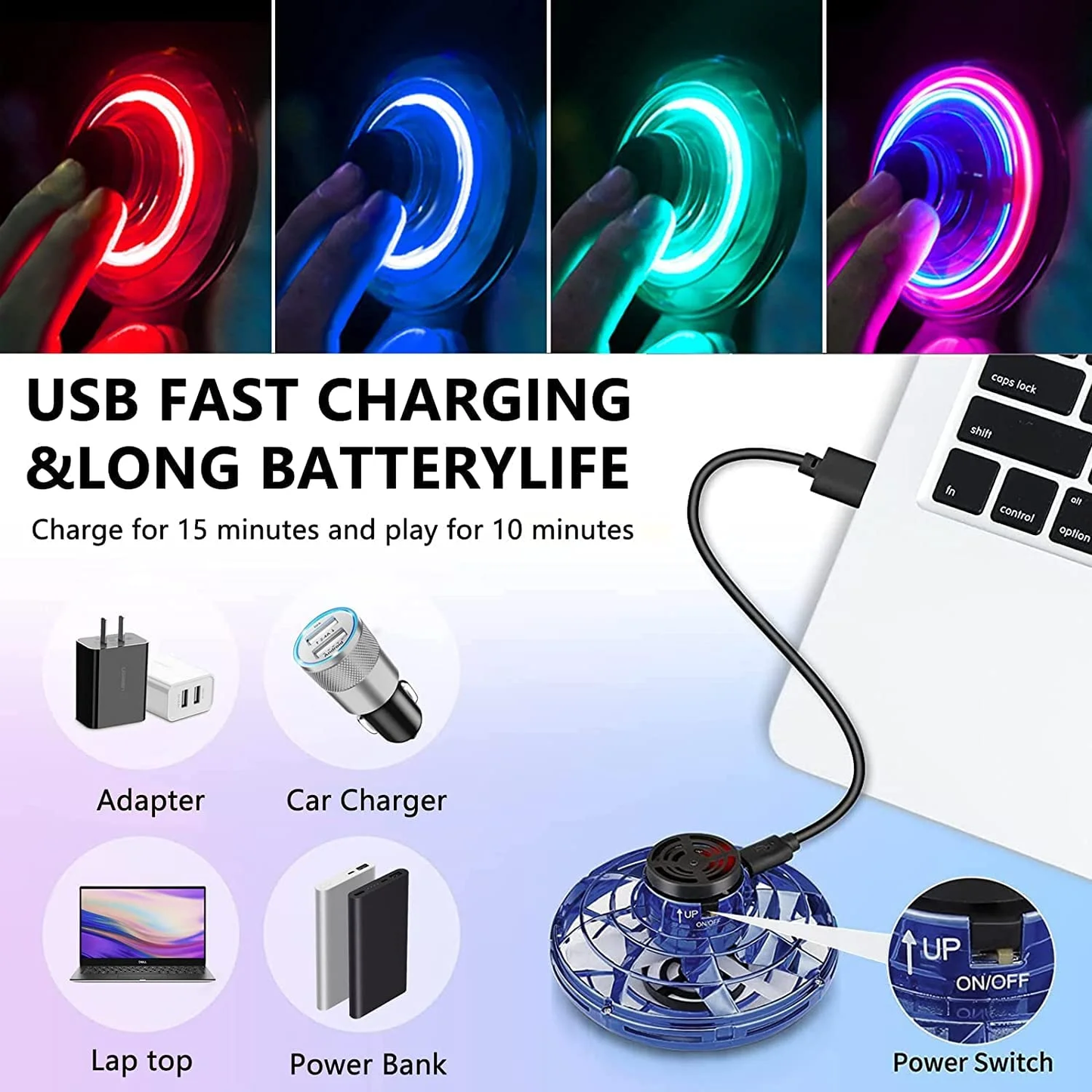 FlySpinner™ - Mini UFO Drone with 360° Rotation & LED Lights